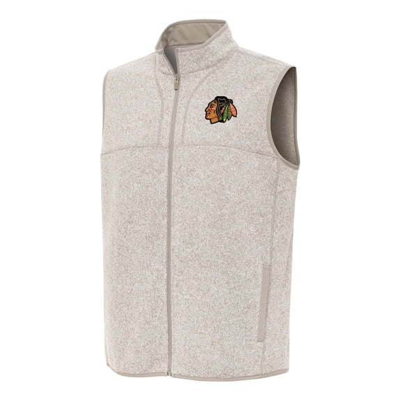 Men's Antigua Oatmeal Chicago Blackhawks Fortune Full-Zip Vest