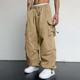 thumbnail image 4 of Parachute Cargo Pants for Men Loose Fit Baggy Sweatpants Casual Pant with Pocket Outdoor Drawstring Trousers, 4 of 7