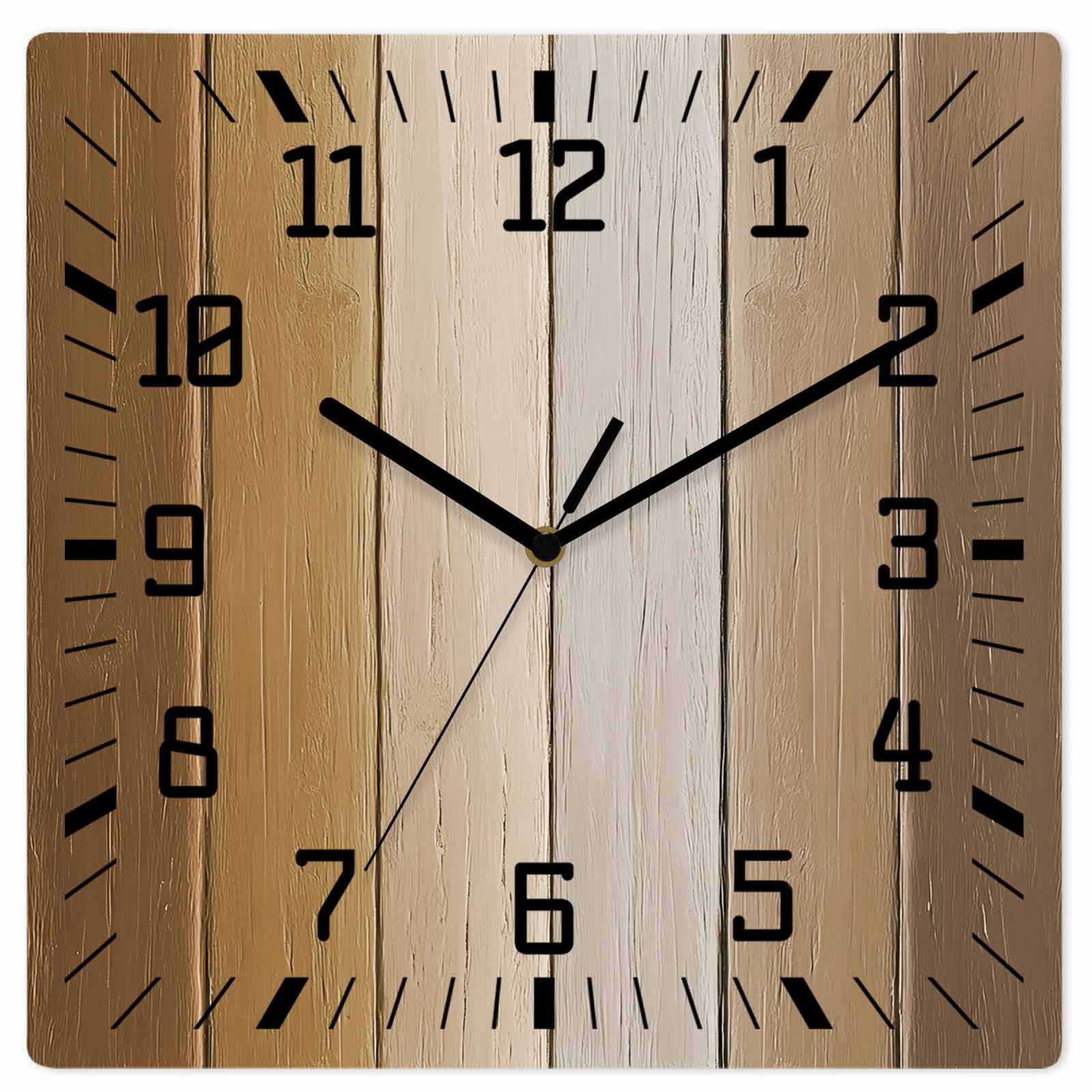 Brown Ombre Wooden Wall Clock Silent Non Ticking, Vintage Country Wooden Square Wall Clocks Battery Operated, Decor Clock for Home Office, Living Room, Kitchen, 10 Inch