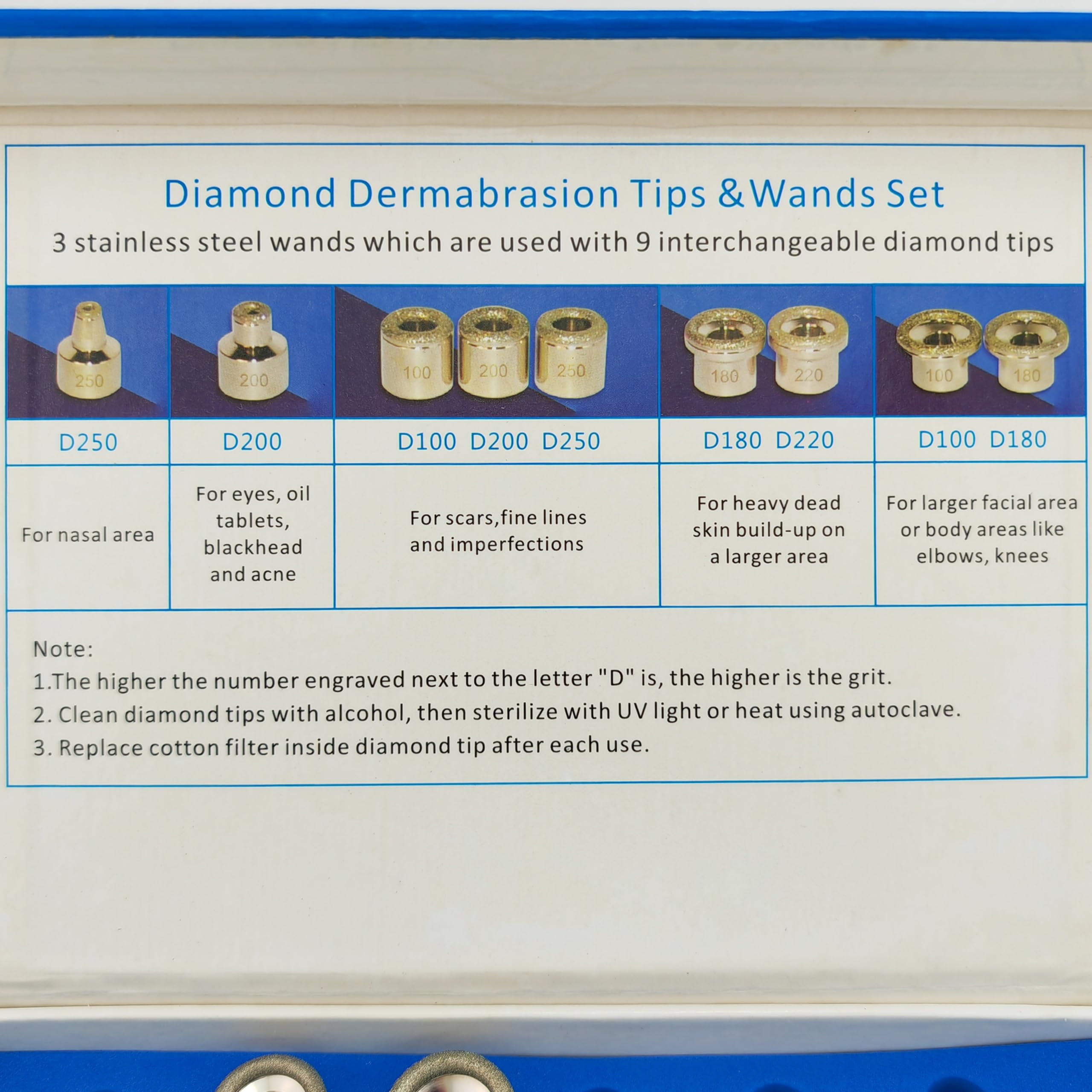 Elitzia 9 Tips 3 Wands Quality Diamond Dermabrasion Replacements Remove Wrinkles Blackheads Fine Lines ETL06A (Aluminium)