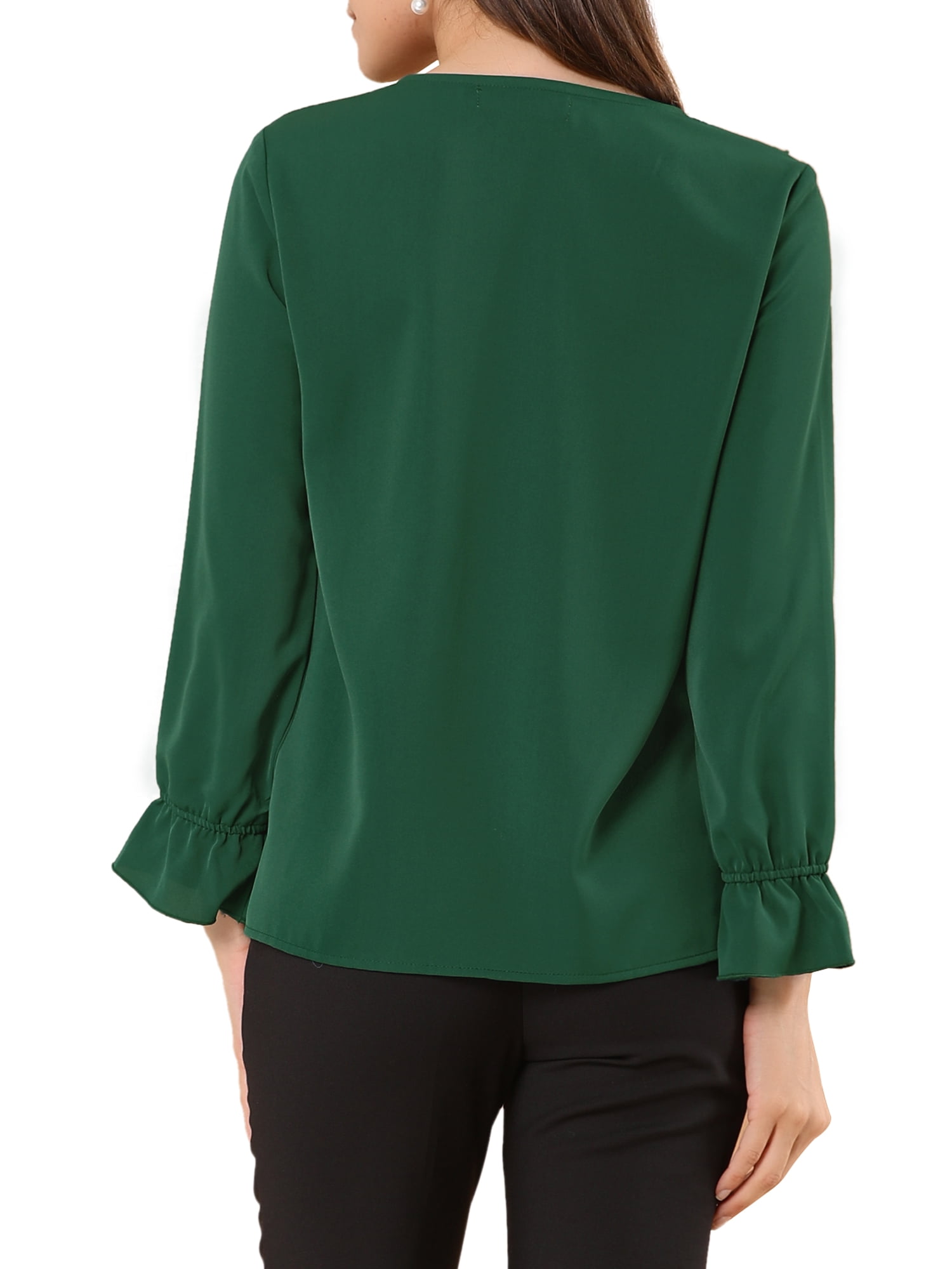 DARING DIVA Women's Ruffle V Neck Chiffon Peasant Blouse XL Green