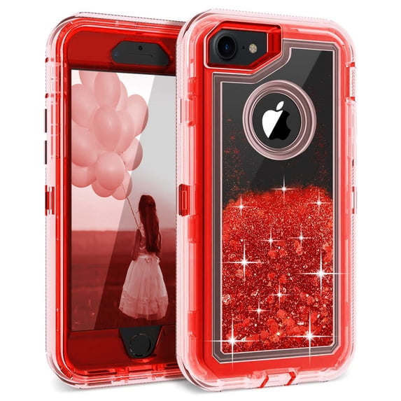 iPhone 7 Case, iPhone 8 Case, Cellularvilla Glitter Heavy Duty Girly Liquid Bling Quicksand 3 in 1 Hybrid Shockproof Hard Bumper Soft Clear Rubber Protective Cover For Apple iPhone 7/8