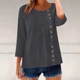 thumbnail image 2 of Womens Cotton Linen 3/4 Sleeve Crewneck Scoop Neck Button Decor Blouses Lightweight Gauze Tunic Tops Loose Fit Spring Summer Casual Office Beach Blouses, 2 of 9