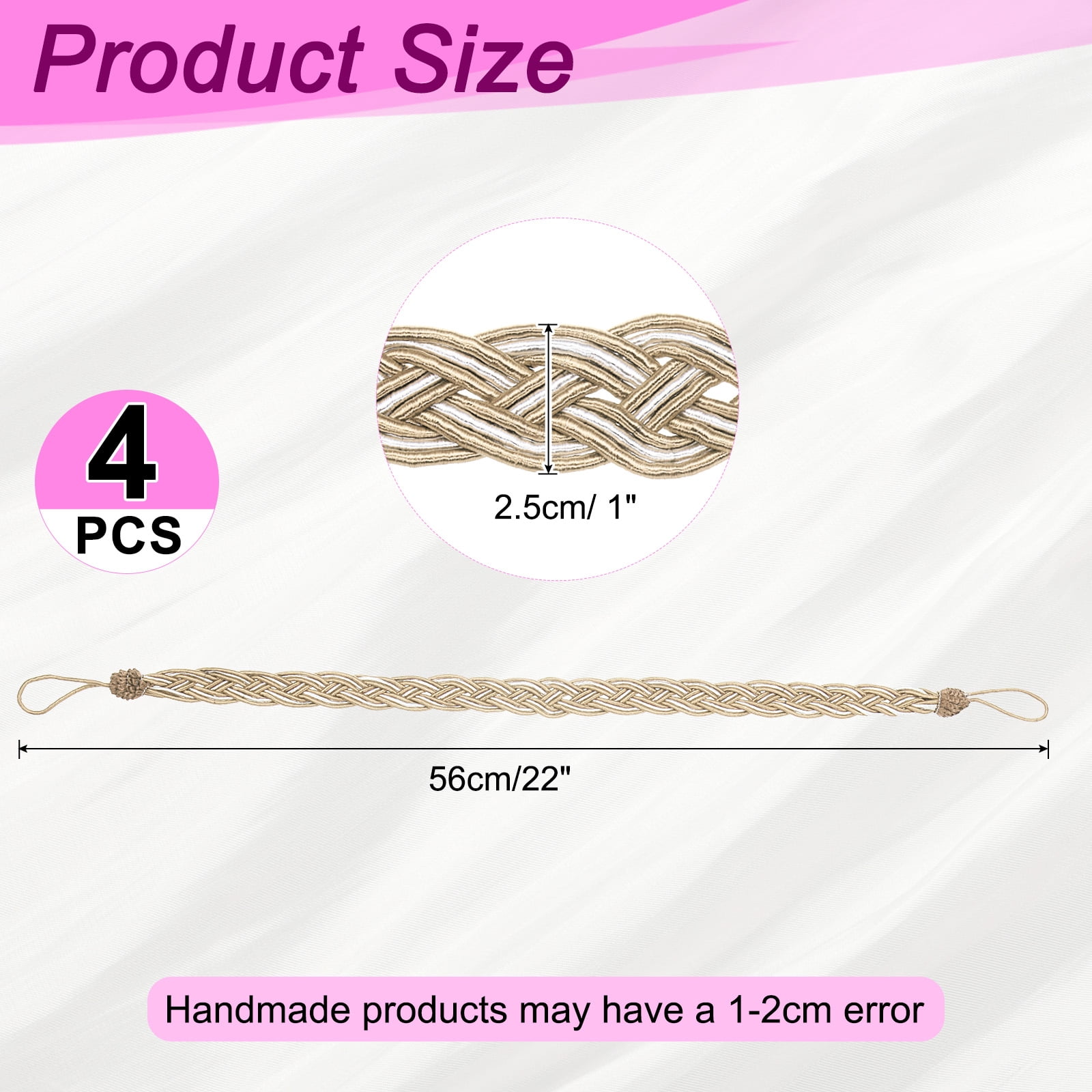 Unique Bargains Curtain Tiebacks Braided Drapery Holdback Light Camel 23" 4 Pcs