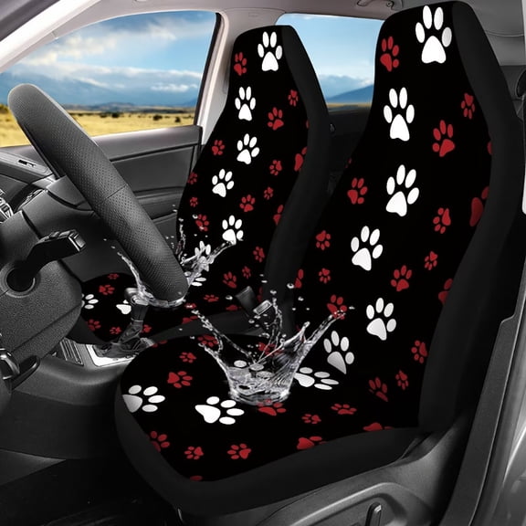 Chririnla Dog Paws Print Cute Car Seat Covers for Women,Comfortable Front Seat Protector Covers Universal Fit for Most Vehicle,SUV,Sedan or Van
