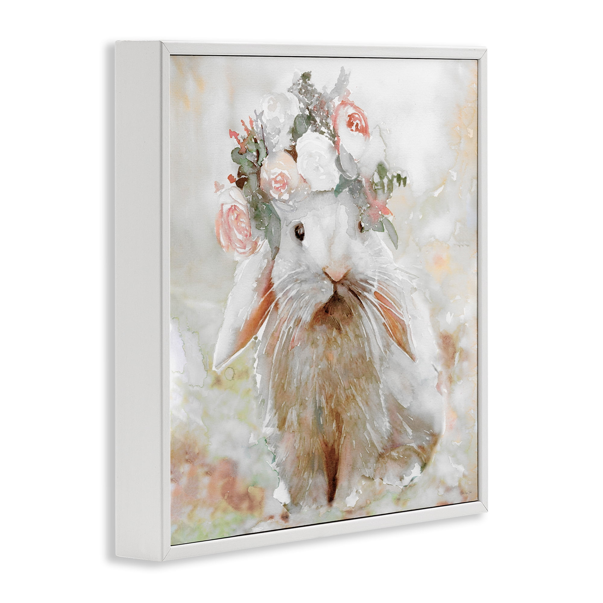 Stupell Industries Spring Floral Bunny Animals & Insects Painting White Framed Art Print Wall Art, 17 x 17