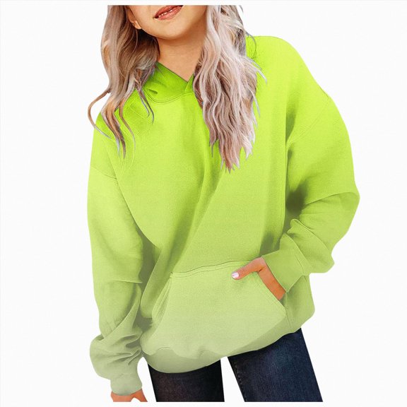 BOBOGOJP Cute Hoodies for Teen Girls Trendy Preppy Hooded Sweatshirts Oversized Long Sleeve Shirts Gradient Clothes for Girls (Green, 5-6 Years)