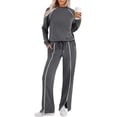 thumbnail image 4 of AHTJRT Women's Tracksuits Striped Crewneck Long Sleeve Tops Drawstrings Side Slit Pants 2 Pieces Athletic Sets Casual Fall Spring Sweatsuits Dark Gray XXL, 4 of 8