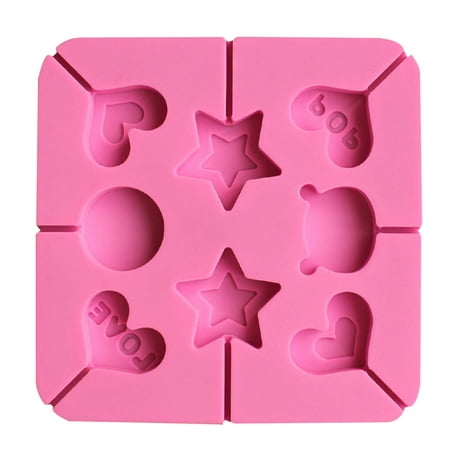 

1pcs Silicone Lollipop Mold Cartoon Heart Star Shape Candy Chocolate Mould Cake Decorating Form Bakeware Tool pink
