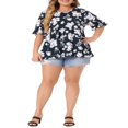 thumbnail image 2 of CHUANK Women‘s Plus Size Summer Floral Ruffle Sleeve Babydoll Blouses, 2 of 5