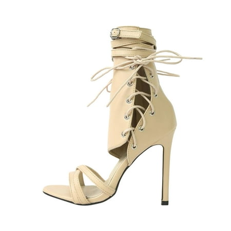 

Gzztg Heels Women S Sexy High Heeled Open Toe Hollow Strappy Belt Buckle Side Zipper