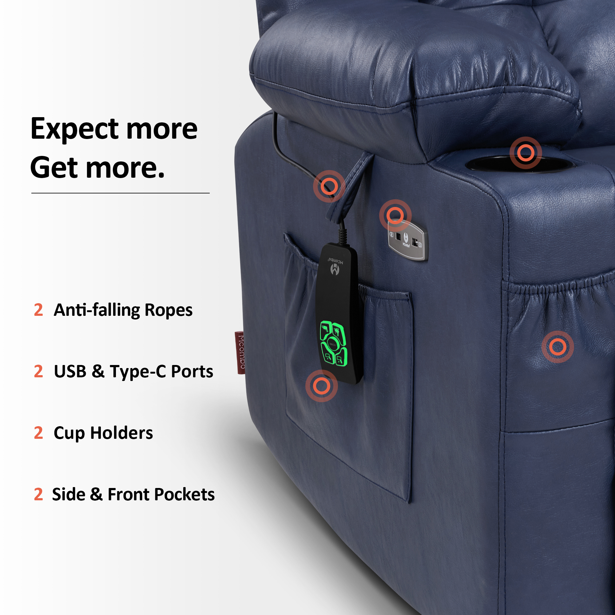 MCombo Large Lay Flat Dual Motor Power Lift Recliner for Big and Tall Elderly, Faux Leather(Blue)
