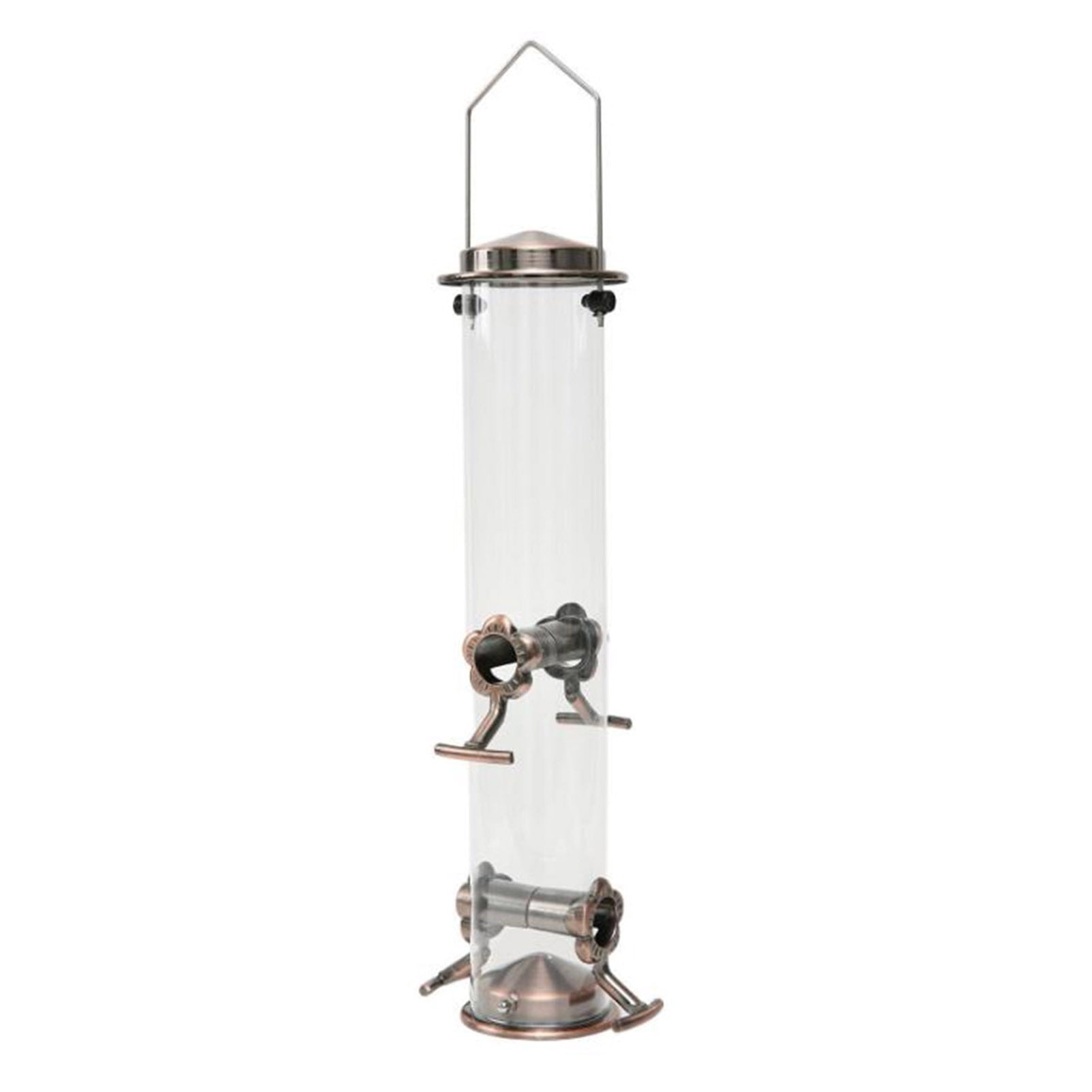 Opvise Outdoor Hanging Metal Bird Feeder Four Ports Large Capacity Clear Visible Weather-proof Waterproof Yard Garden Bird Feeding Device transparent