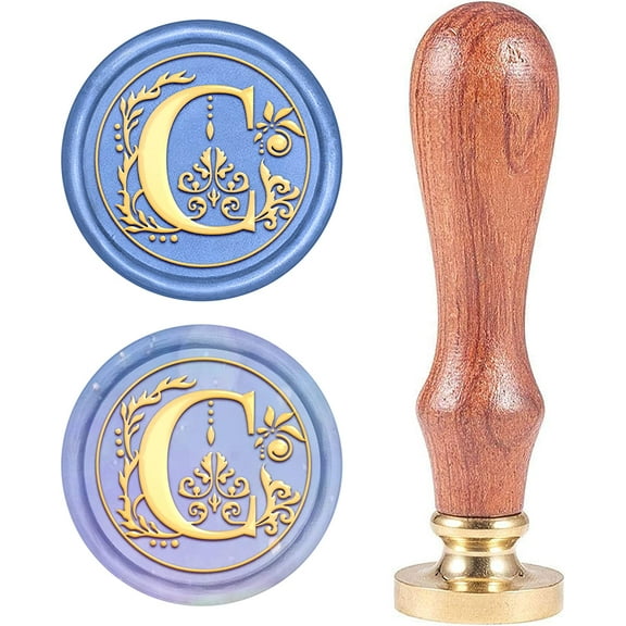 Letter C Wax Seal Stamp 25mm Vintage Alphabet Initial Sealing Wax Stamps Retro Removable Brass Head with Wooden Handle for Wedding Invitations Party Envelope Thanksgiving Christmas