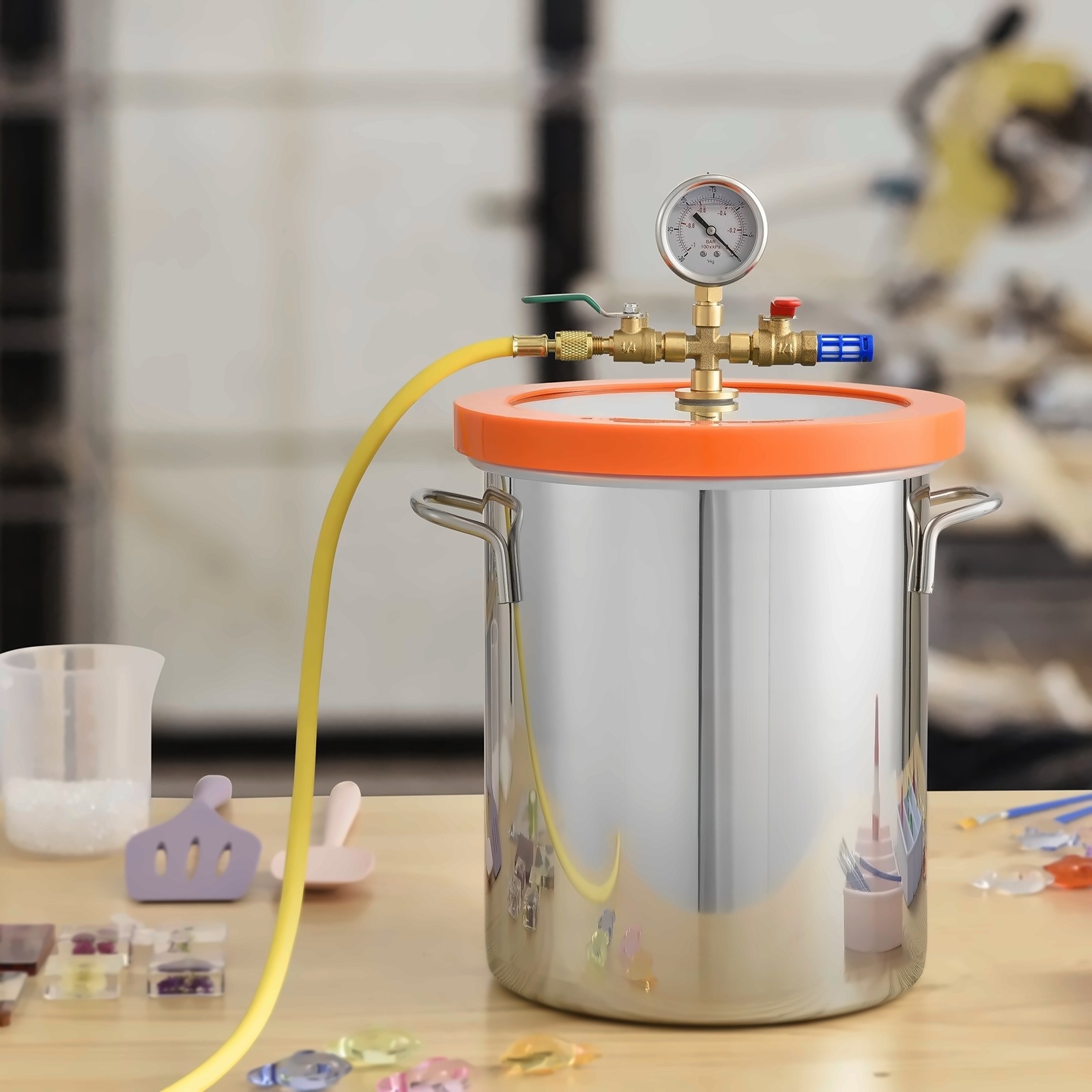 5 Gallon Vacuum Chamber Kit, Tempered Glass Lid, 304 Stainless Steel, for Resin, Wood, Silicone Degassing - 24hr Seal, Minimal Leakage, Vacuum Pump Ready