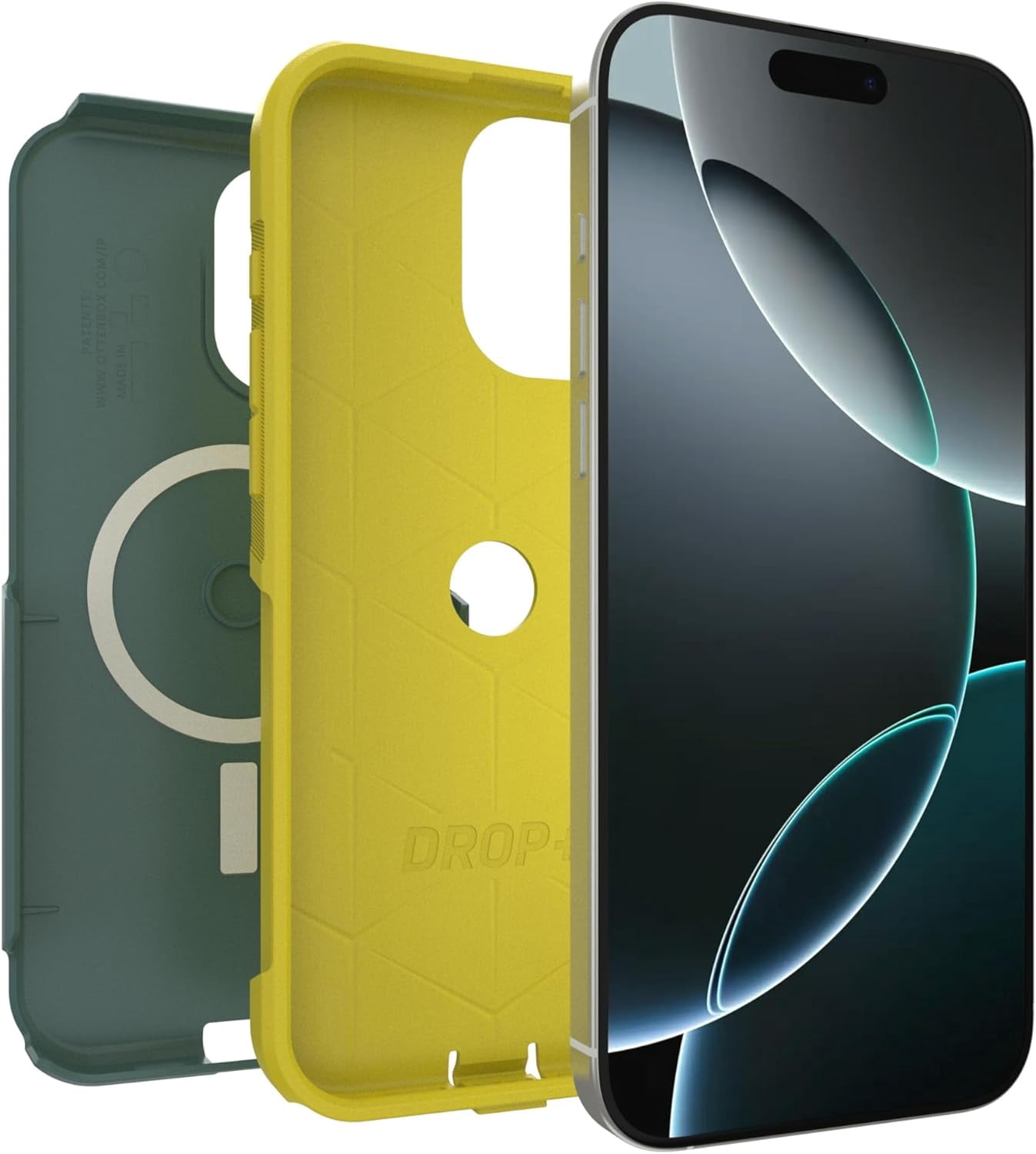OtterBox iPhone 16 Pro Max (Only) - Commuter Series MagSafe Case - Ocean Sunrise (Green & Yellow) - Built-in Magnets - Slim & Tough - Pocket-Friendly - with Port Protection