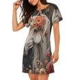 thumbnail image 2 of Pofeuu Vintage Floral White Horse Print Women's Loose Fit Short Sleeve Nightgown, Comfortable Sleep Dress for Women, Casual Lounge Sleepwear, Soft Cotton Sleep Dress, 2 of 6