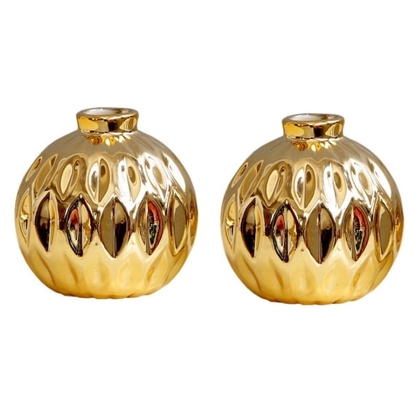 2X Pequeño Jarrón de Cerámica Pequeña Flor en Relieve de Labios de Pescado Artesanías Decoraciones (Oro)