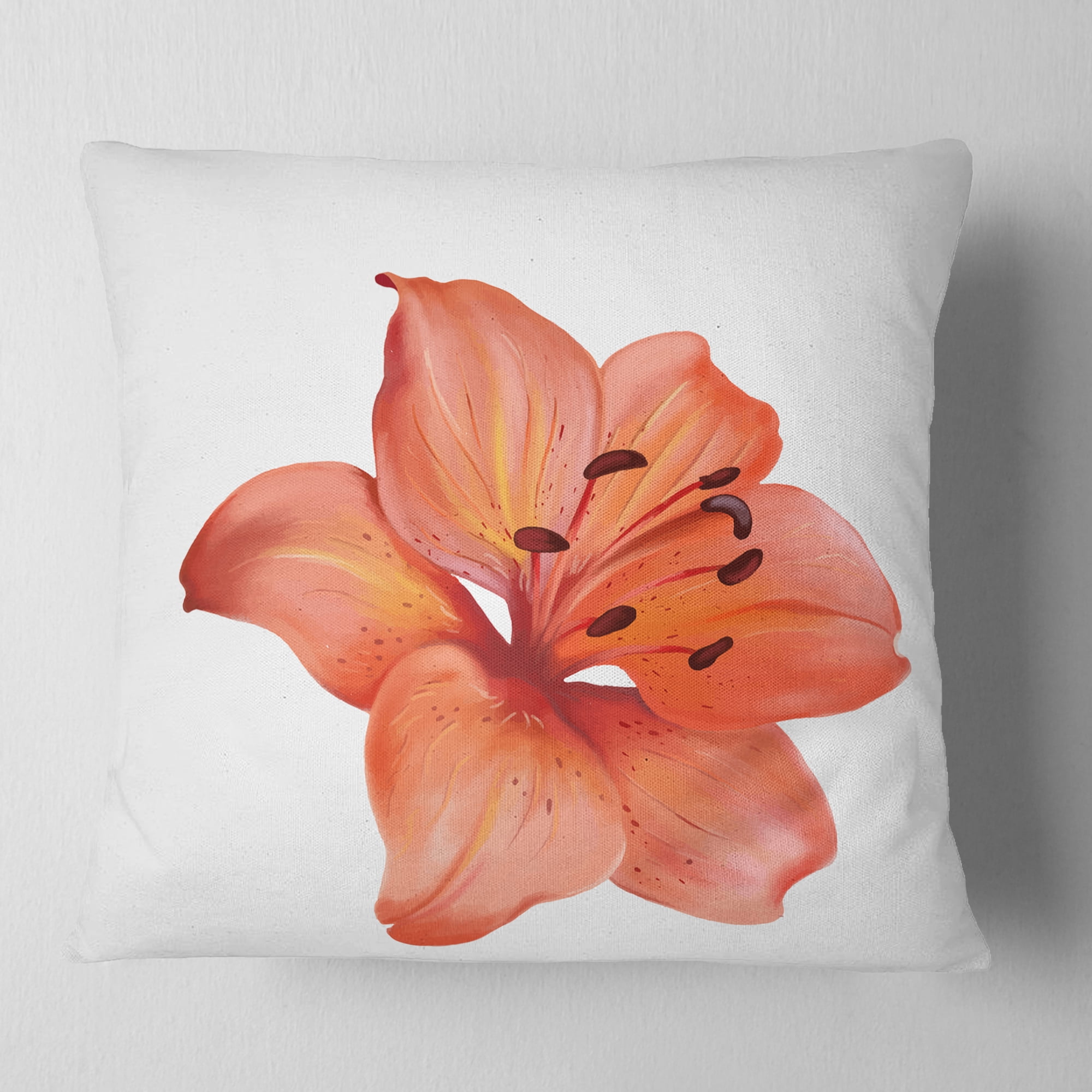 Designart Beautiful Red Lily Watercolor Sketch - Flower Throw Pillow - 16x16