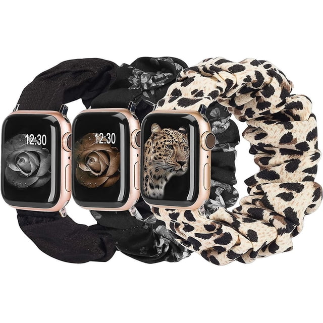3 paquetes compatibles con Apple Watch Band Scrunchies 38 mm Tela Patrón suave Tela impresa Pulsera Pulsera Mujer Iwatch Bandas elásticas Scrunchy 40 mm