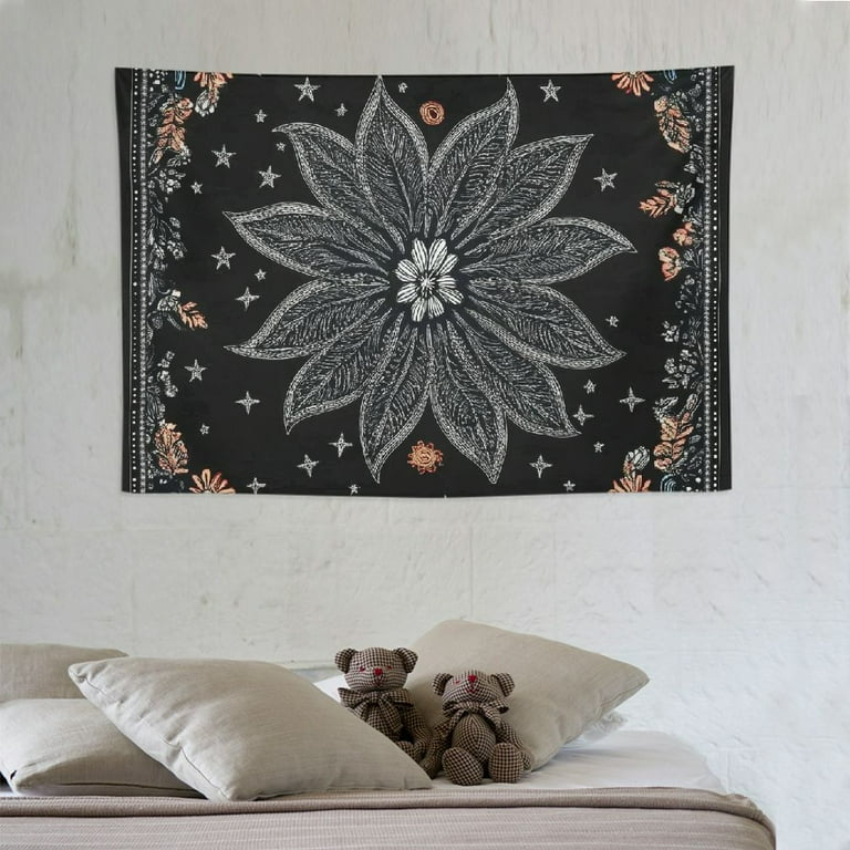 LIAOKANG Bandana Tapestry Wall Hanging White Floral Paisley Black Bandana Pattern Abstract Tapestries Home Decor for Living Room Bedroom Apartment Farmhouse Dorm 60x40in Walmart