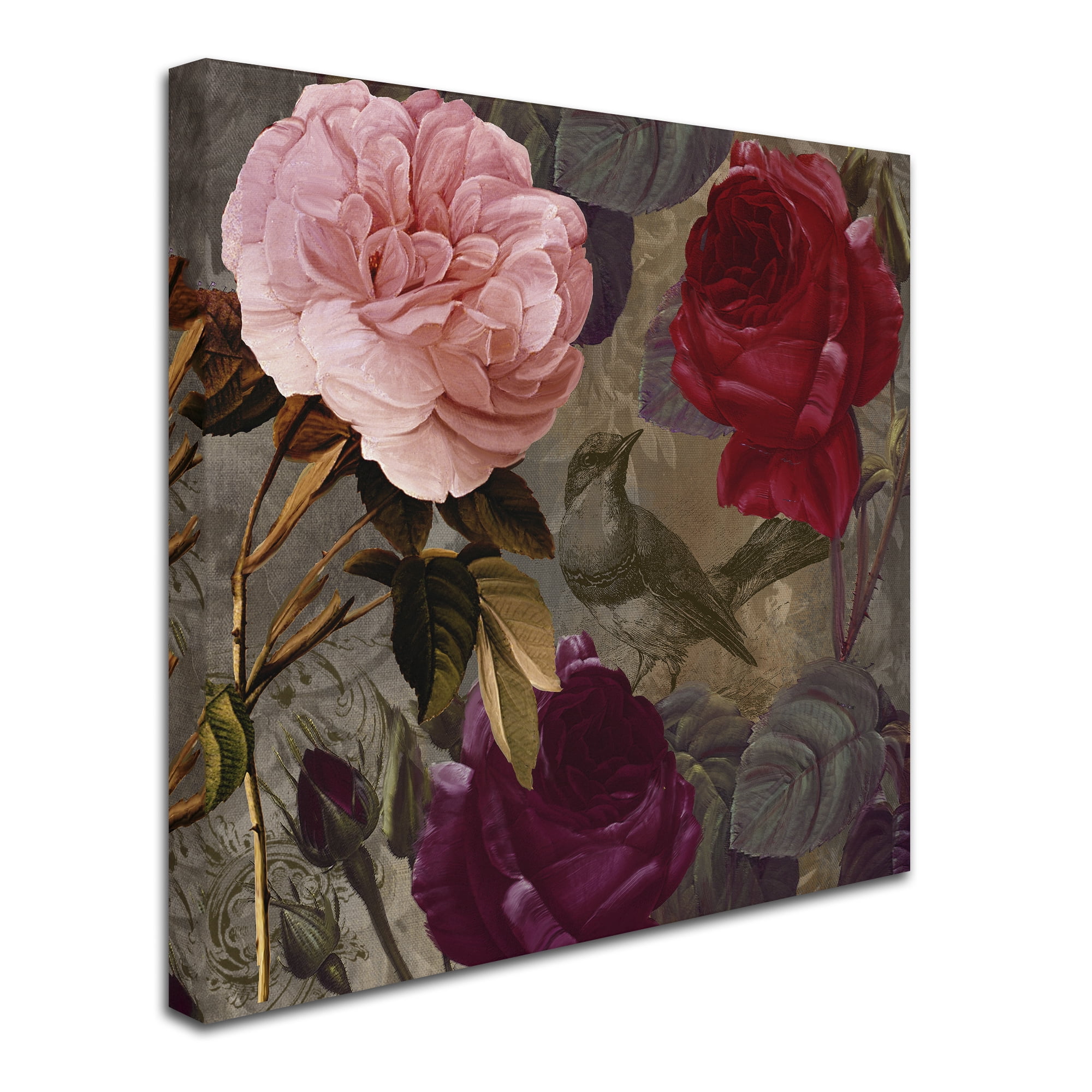 Trademark Fine Art "Birds and Roses" Canvas Art by Color Bakery