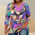 thumbnail image 2 of Womens Plus Size Tops Summer 3/4 Length Sleeve ‘s Oversized Gradient Large V-Neck Three Quarter Sleeve Blouse Fashionable Loose And Casual Tops (Size:L-5XL), 2 of 5