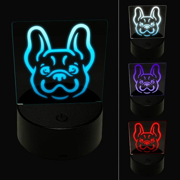 Happy French Bulldog Frenchie Dog Head LED Night Light Sign 3D Illusion Desk Nightstand Lamp