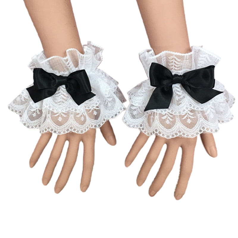 One Pair Women Lace Wrist Cuff Bracelet Bowknot Glitter Lolita Princess Wedding 