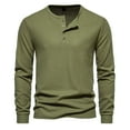 thumbnail image 3 of BiZtdJrK Men's Long Sleeve Henley Shirts Waffle Knit 4-Button T-Shirts Lightweight Collarless Golf Shirts Solid Textured Shirt Lightning&nbsp;Deals&nbsp;of Today&nbsp;Prime Army Green L, 3 of 7