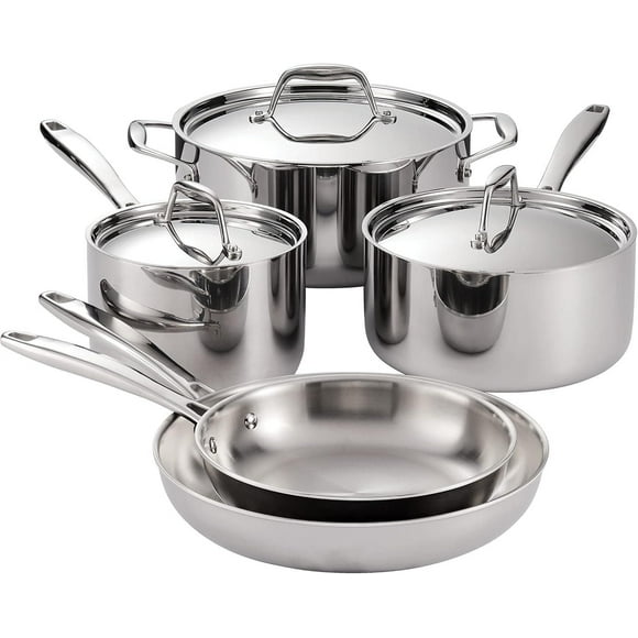 Tramontina Tri-Ply Clad Stainless Steel 8-Piece Cookware Set with Lids, Pots and Pans Kitchen Set