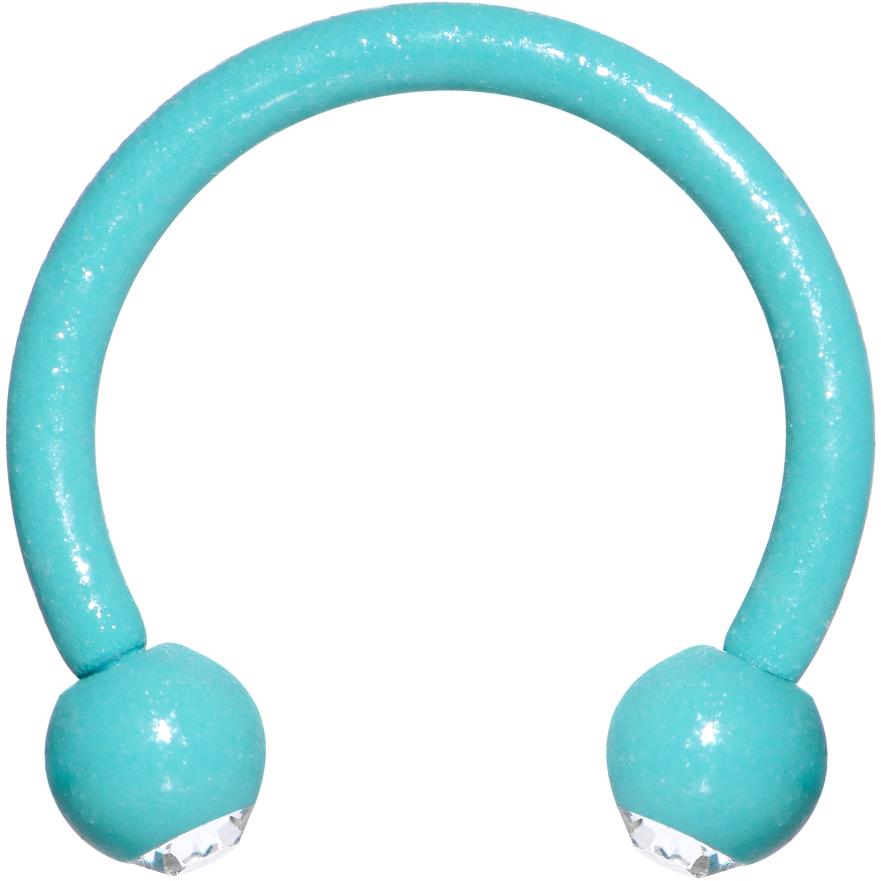 Body Candy Teal Plated Steel Clear Accent Glow in the Dark Horseshoe