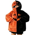 thumbnail image 2 of FUZHIQ Mens Womens Halloween Pumpkin Blanket Hoodie Oversized Sweatshirt with Face Mask Jack O Lantern for Cosplay Holiday Party, S-XXXL, 2 of 6