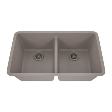 32" x 19" Quartz Kitchen Sink, 50/50 Double Bowl Sink, Drop-in Sink, Undermount Sink, Granite Kitchen Sink, Galaxy Concrete Kitchen Sink by Lexicon Platinum LP-5050-C-SO