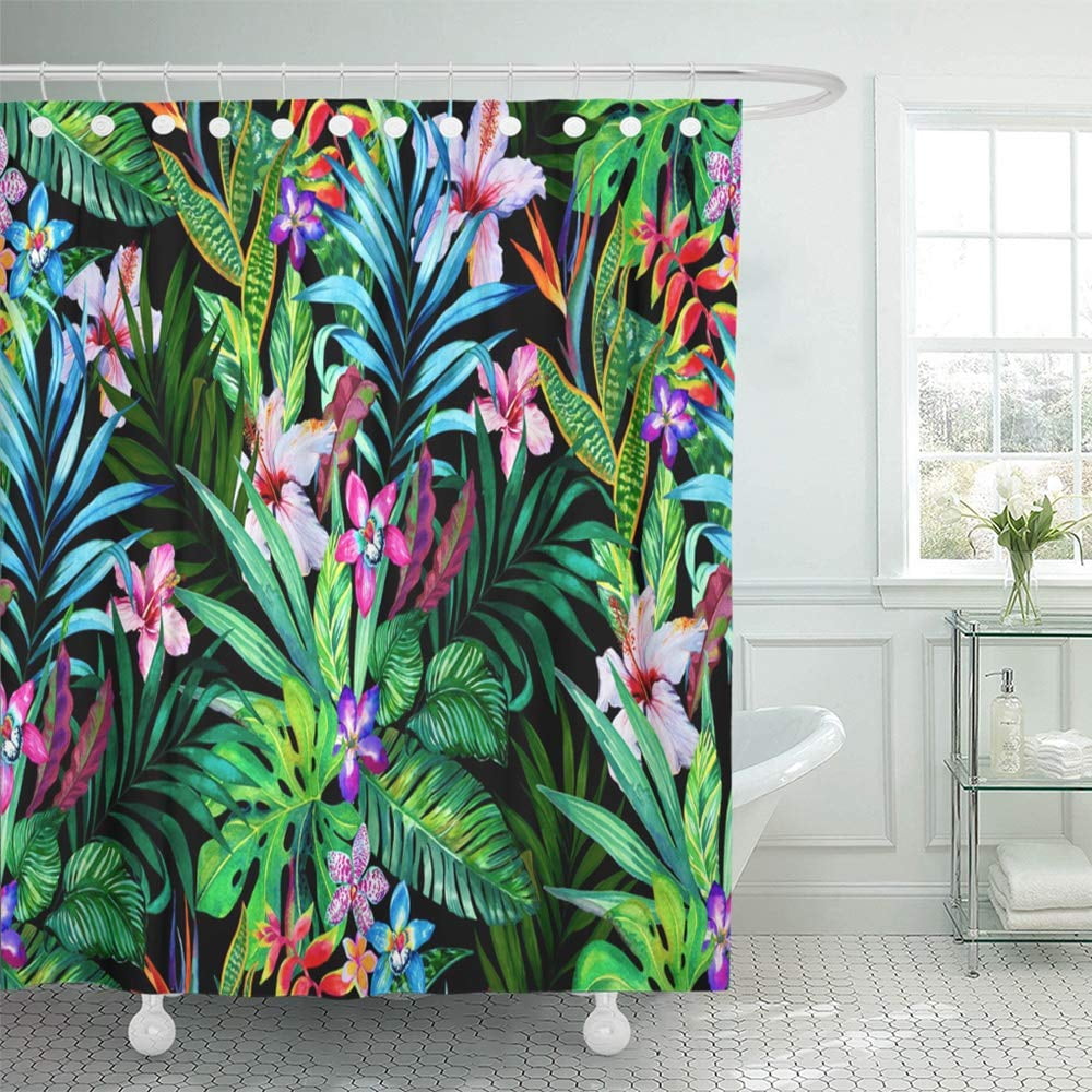 PKNMT Watercolor Amazing Tropical Exotic Hibiscus Palm Design Interior