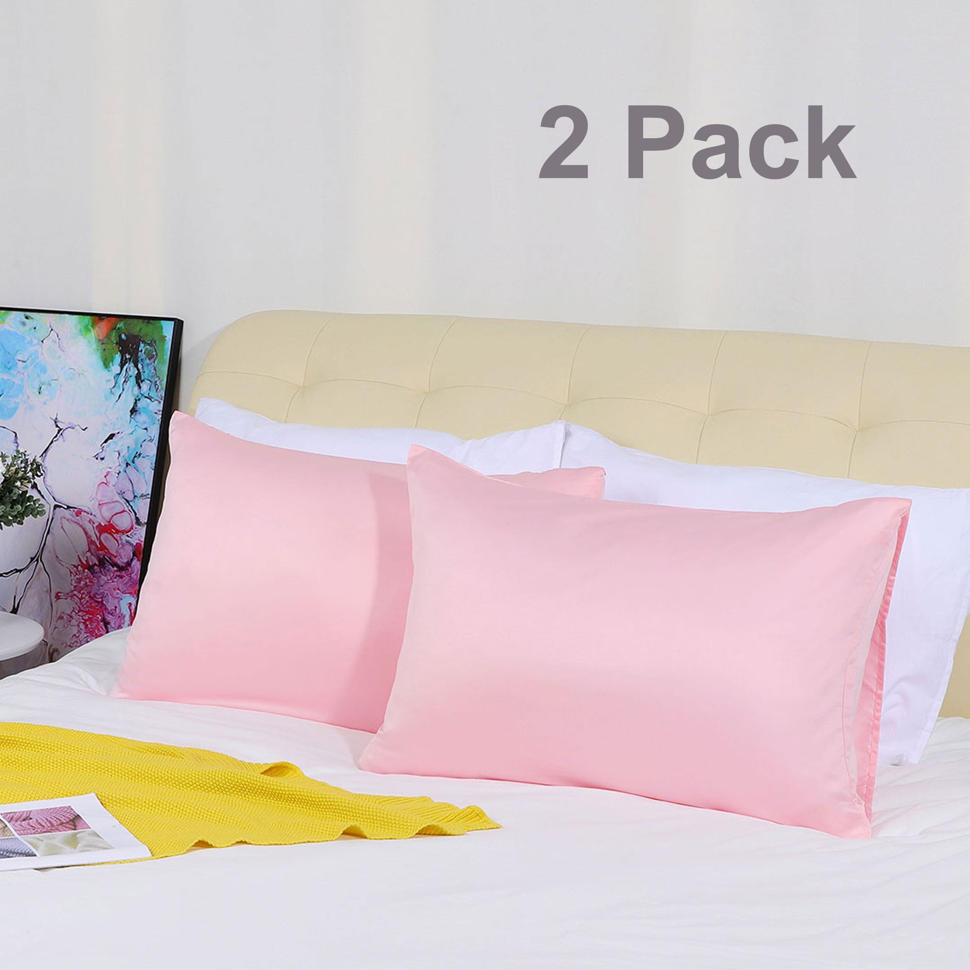Soft Silky Satin Pillowcases for Hair and Skin, 2 Pack Pillow Case