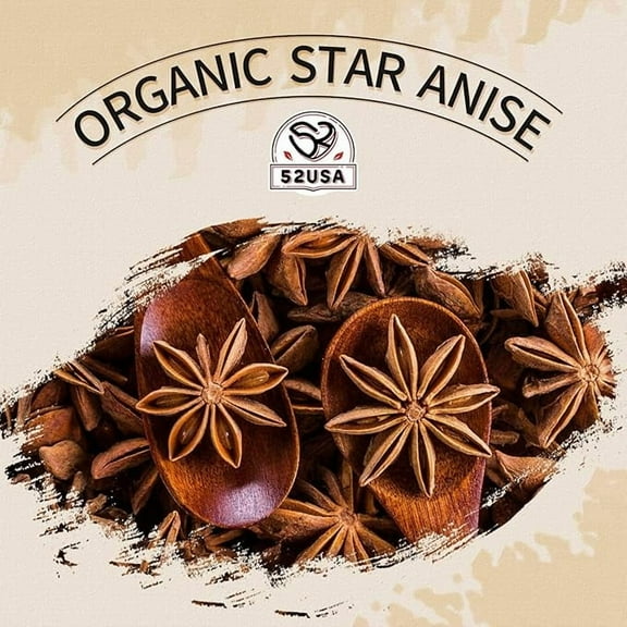 52USA Organic Star Anise, 4 Ounce (Pack of 1), NON-GMO Verified Chinese Star Anise Whole, Dried Star Anise Pods for Tea and baking