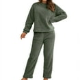 thumbnail image 2 of SWSMCLT Women's Cute Fuzzy Pajama Set Warm Warm 2 Piece Winter Soft Long Sleeve Fleece Stretchy Comfy Casual Pant Army Green X-Large, 2 of 4