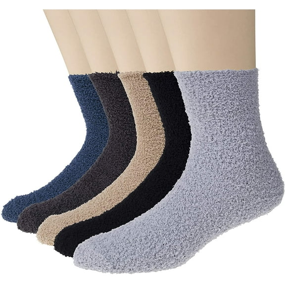 Ludlz Mens Fuzzy Socks 5 Pairs Cozy Slipper Fluffy Socks Winter Warm Soft Cabin Stocking Comfy Sleep Fleece Socks