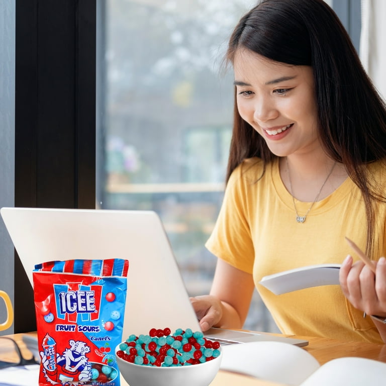 Icee Fruit Sours Candy Balls 4oz 3 Packs, Cherry and Blue