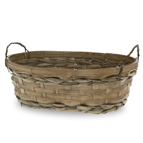 Bamboo Oblong Tray Basket Brown 11in