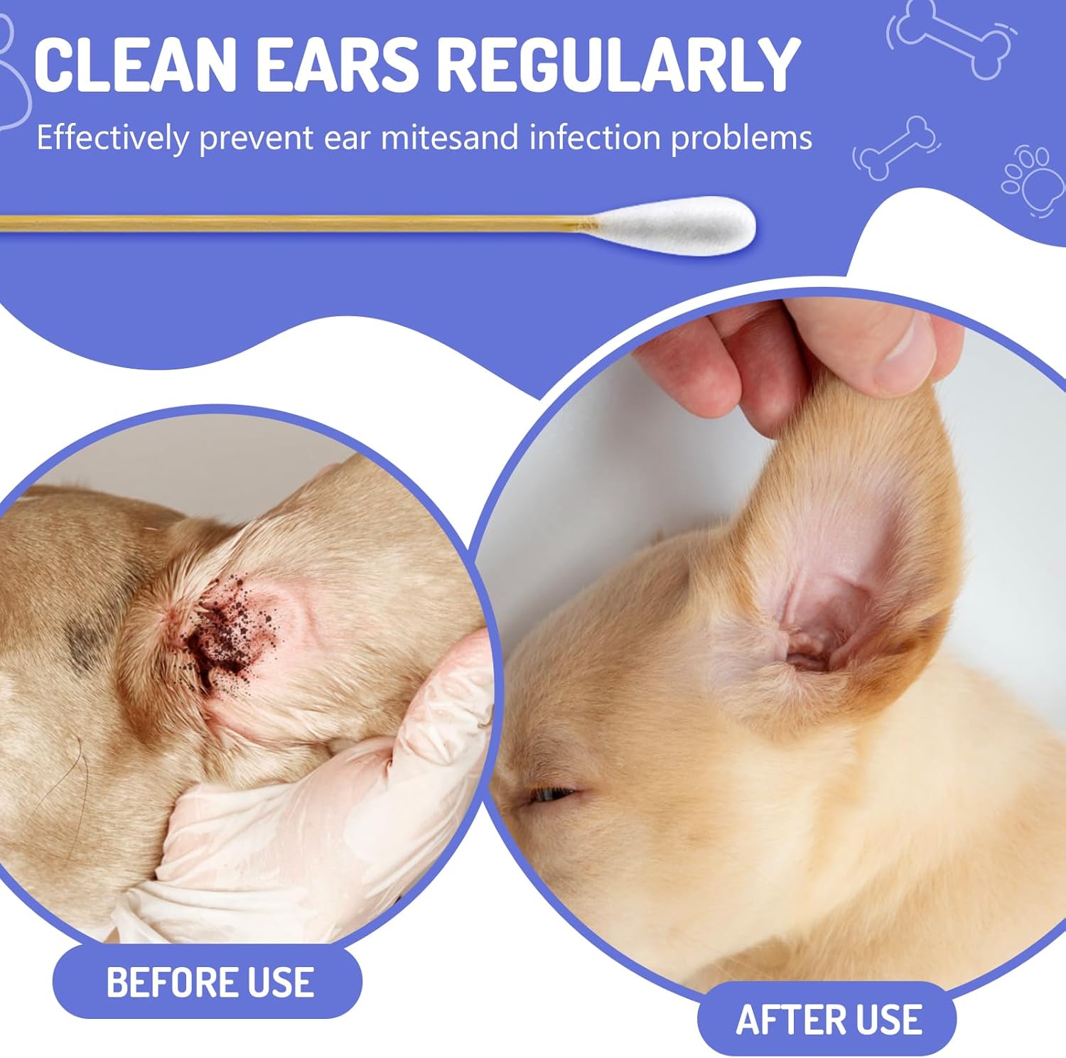 200PCS Large Cotton Swabs in Storage Box, 6 Inch Dog Ear Swabs with Bamboo Handle for Dogs - Soft Cotton, Gentle and Lint-Free, Specially Designed for Dogs (Large)