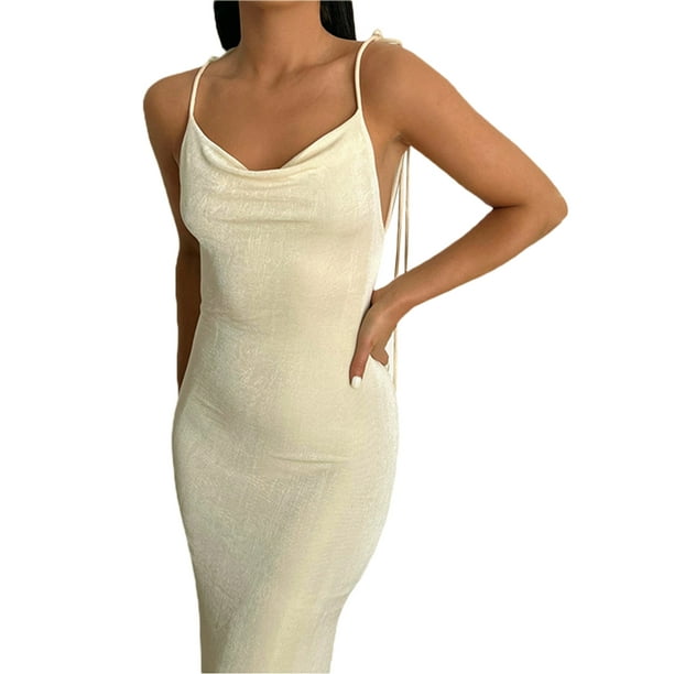 Floor length spaghetti store strap dress