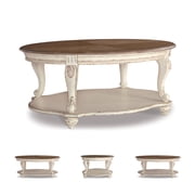 Signature Design by Ashley Realyn White and Brown Farmhouse Style Coffee Table with Storage Shelf