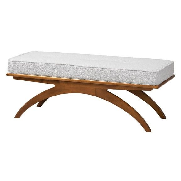 Baxton Studio Orella Light Gray Boucle Fabric and Walnut Brown Wood Bench