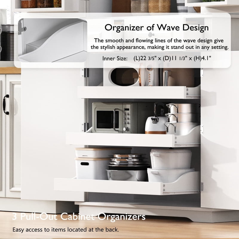 Farmhouse Kitchen Pantry Cabinet with 3 Pull Out Cabinet Organizers, Tall Kitchen Storage Cabinet with 2 Drawers, Freestanding Kitchen Cupboard with 6 Door Shelves