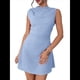 thumbnail image 3 of Vestido Mini para Mujer, Fruncido, Cuello Alto, Sin Mangas, Corte A, para Fiesta de Verano. Azul L, 3 of 10