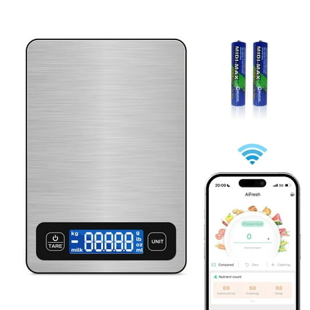 Behome Food Scale, Digital Kitchen Scales 10kg/22lb with Large LCD Display, Food Weighing Scales for Baking, Weight Loss, Calorie Counting, 5 Units Conversion, Silver