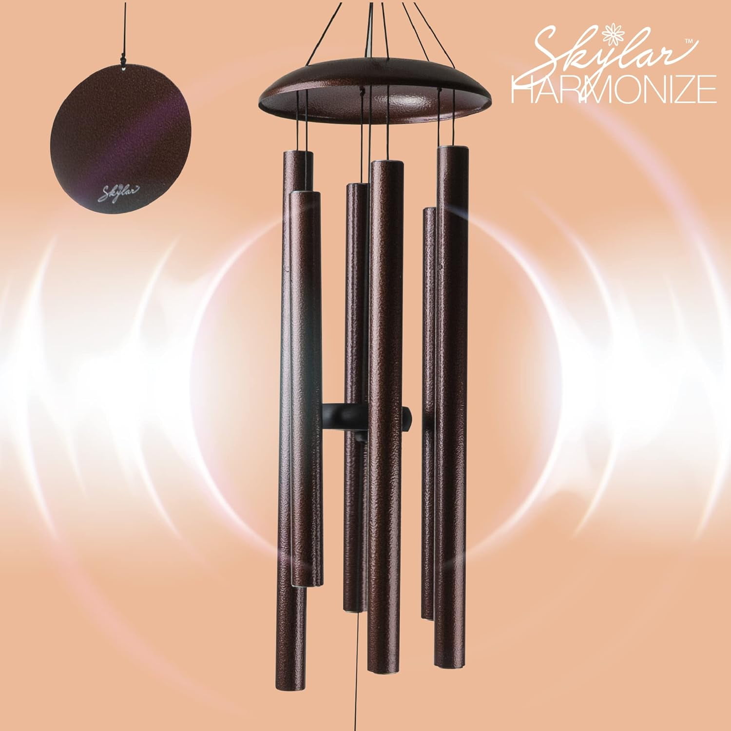 Skylar Aluminum Wind Chimes 38'' WindChimes for Outdoors, Brushed Copper Bells, Garden Patio Lawn Inspirational and Memorial Wind Deck Porch 6 Tuned Deep Tubes for Soothing Rich Sweet Relaxing Tones