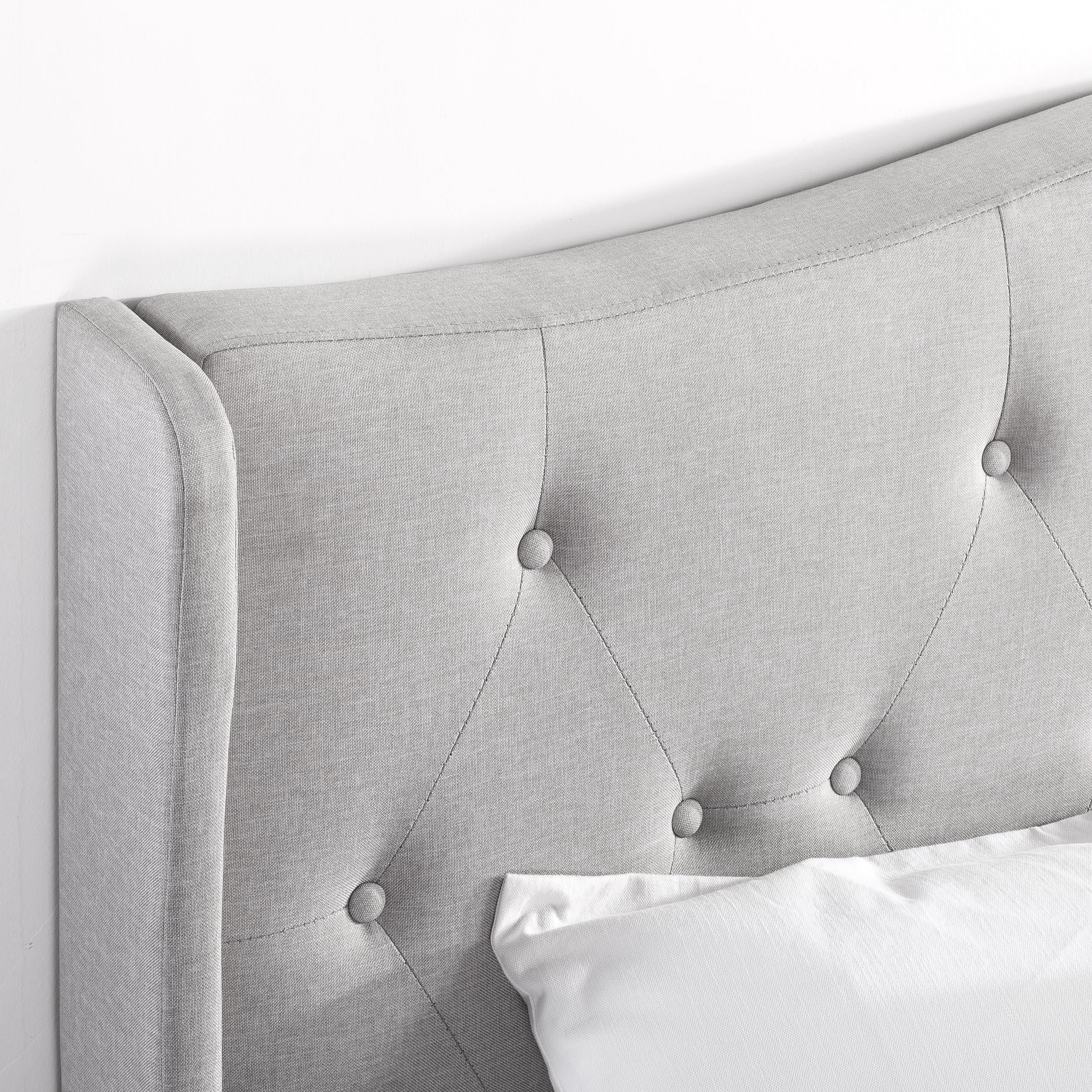 Mellow Amabel Upholstered Platform Bed with Wingback Headboard, Light Grey, Queen
